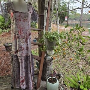 Unique Tattered Shredded Metallic Asymmetrical Hem Whimsigoth Maxi Dress